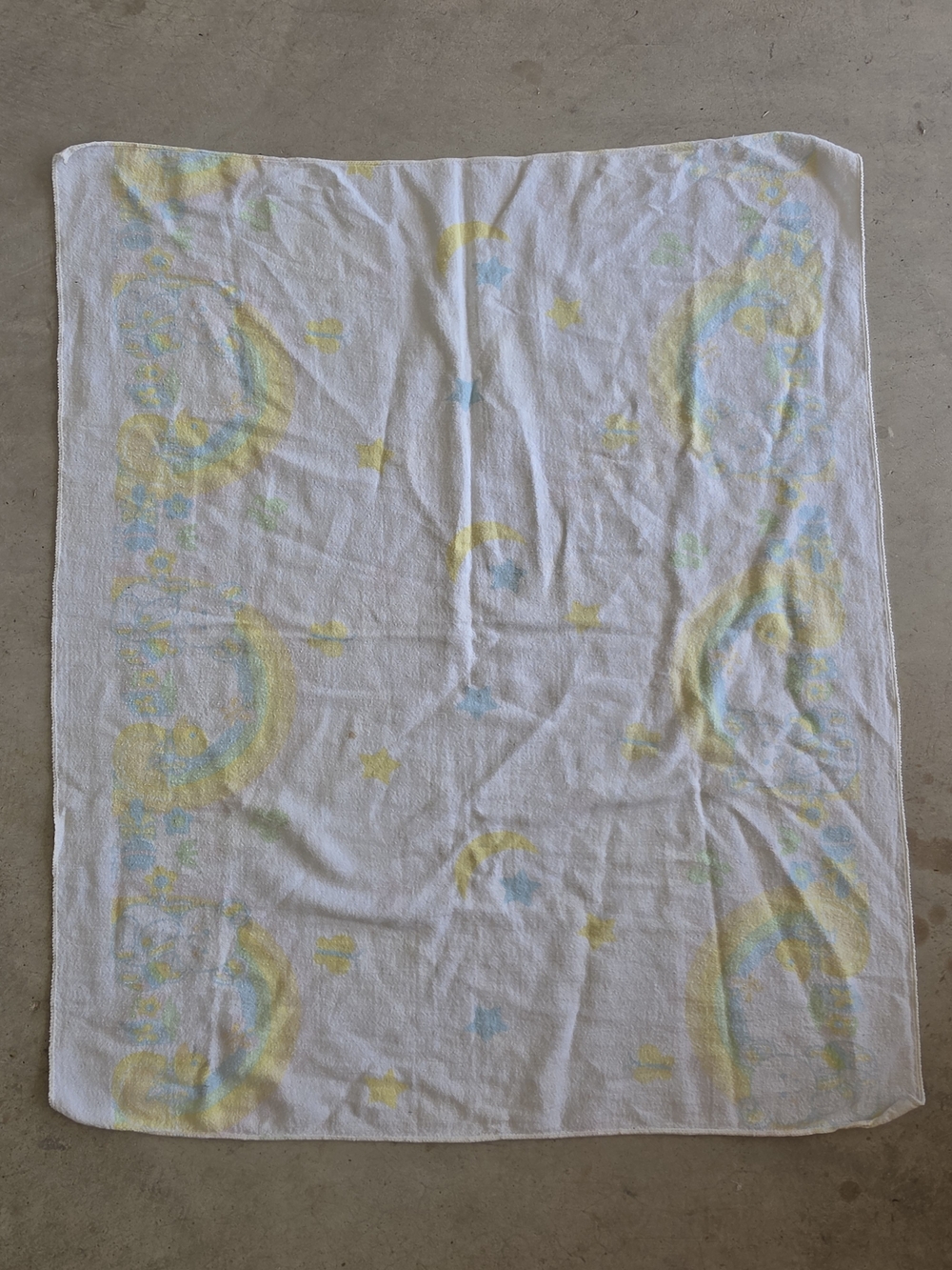 Vintage Baby Receiving Blanket Pastel Bears Rainbows Moon Stars Nursery